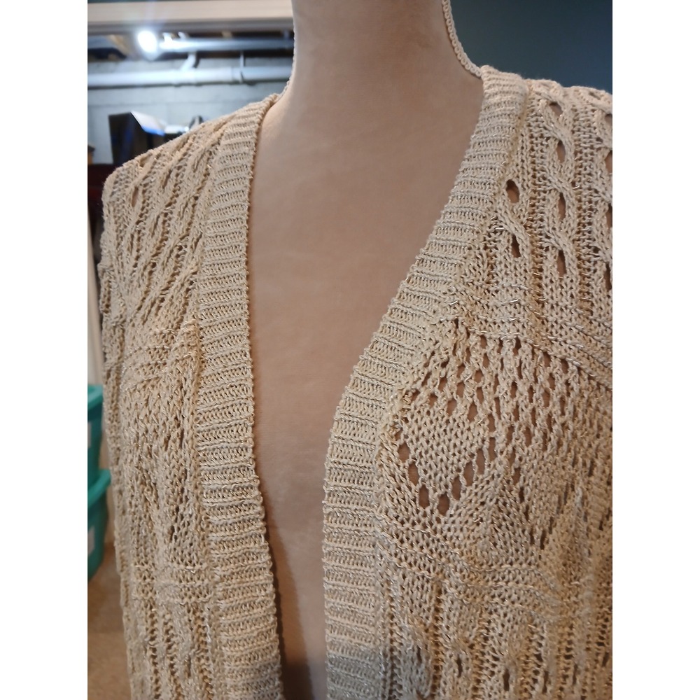 Westport 2x Tan Beige Pointelle Cable Knit Open Front Cardigan Layering - Picture 2 of 12